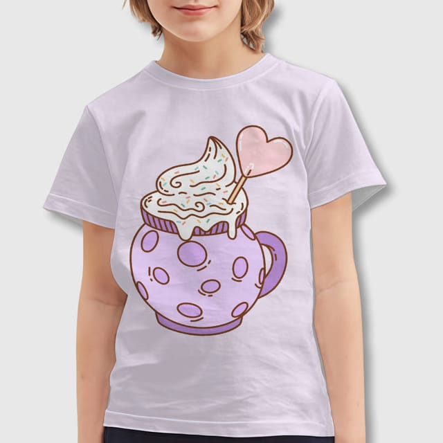 Cute Hot Cocoa Heart Kids T-Shirt for Girls Valentine Gift