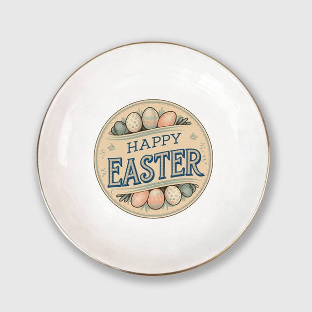 Vintage Happy Easter Egg Ceramic Trinket Dish for Easter Gift