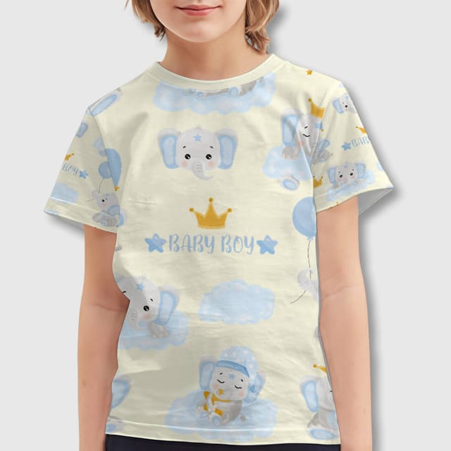Blue Elephant Baby Boy Print Kids Tee for Birthday & Daily Use