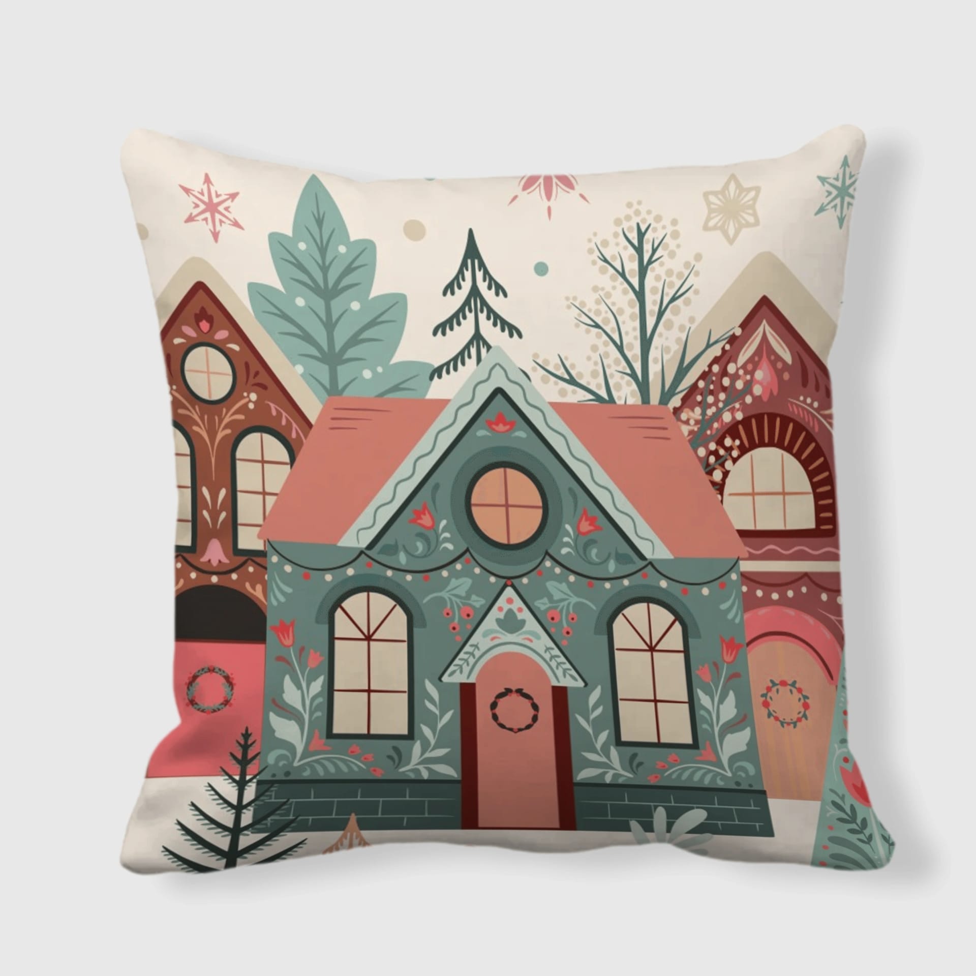 Set of 2 Christmas Cottage Throw Pillows for Holiday Home Decor