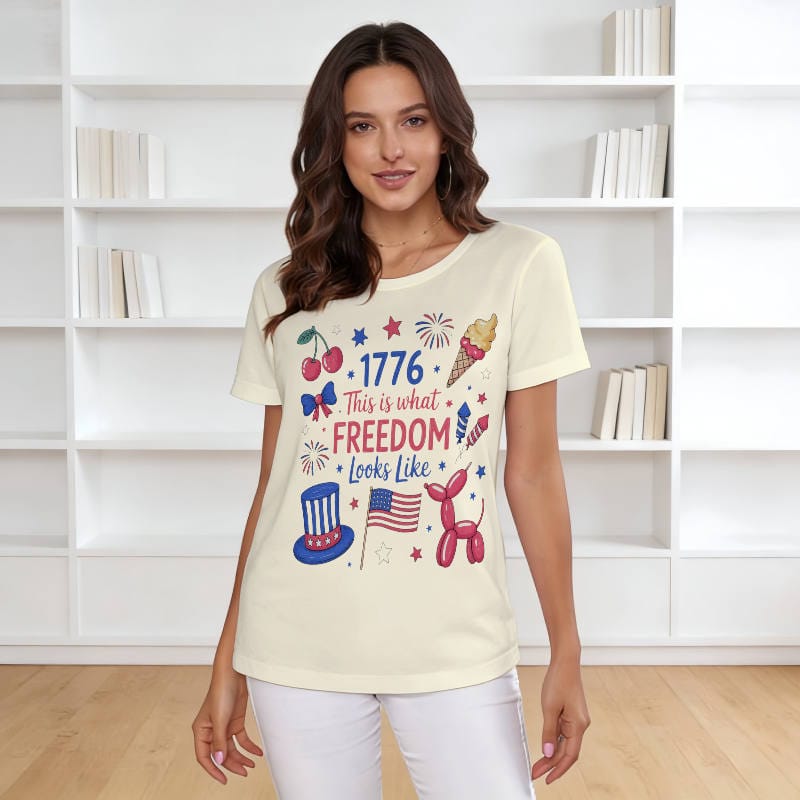 Patriotic 1776 Freedom Crewneck T-Shirt for Women 4th of July