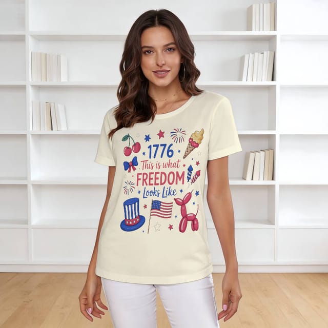 Patriotic 1776 Freedom Crewneck T-Shirt for Women 4th of July
