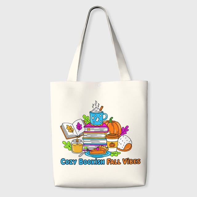 Cozy Bookish Fall Print Tote Bag for Book Lovers Daily Use