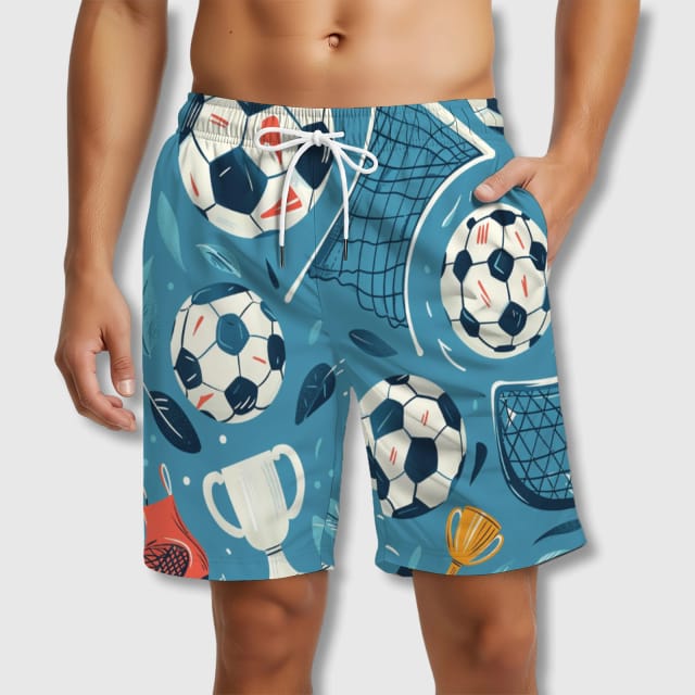 Soccer Print Quick Dry Swim Trunks for Men Summer Beach Wear