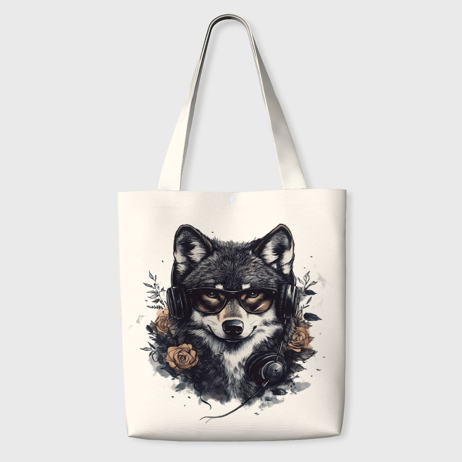 Cool Wolf Floral Tote Bag for Pet Lovers Daily School Use