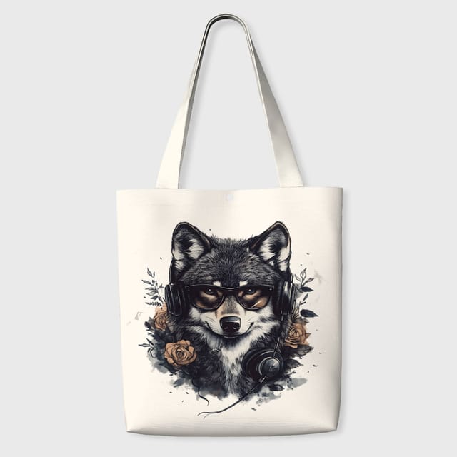 Cool Wolf Floral Tote Bag for Pet Lovers Daily School Use
