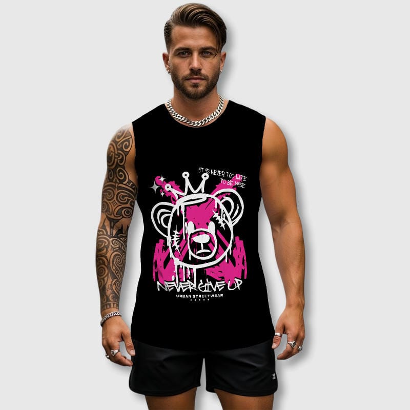 Graffiti Crown Bear Men's Tank Top for Gym Summer Gift