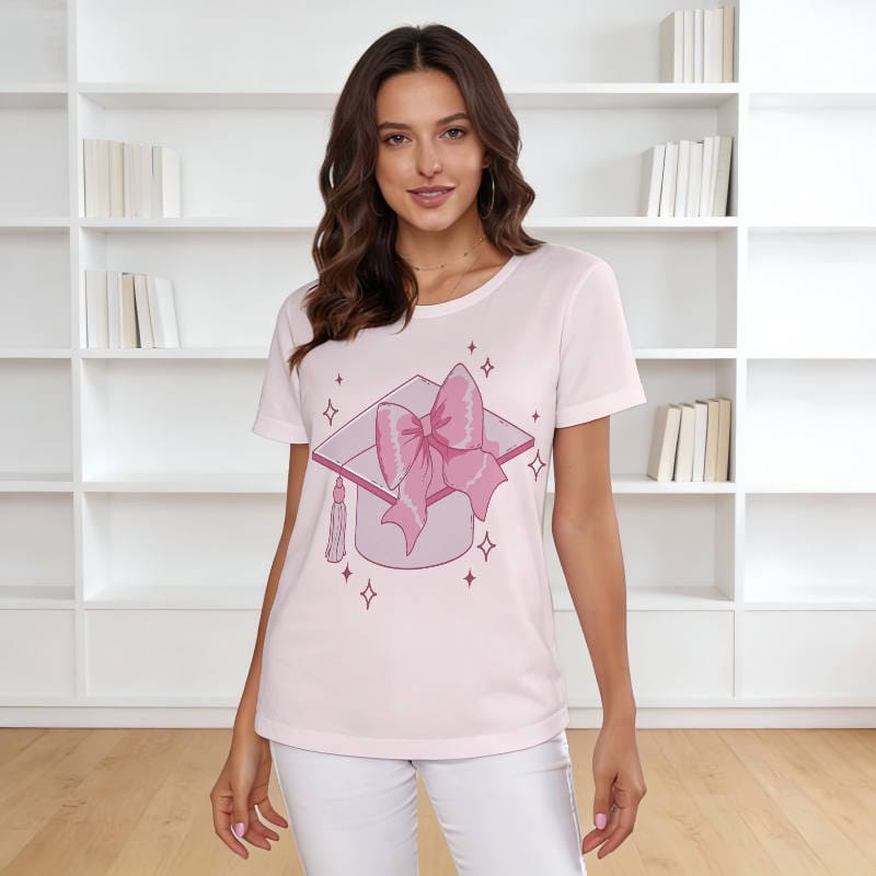 Pink Bow Grad Cap T-Shirt for Women Graduation Gift
