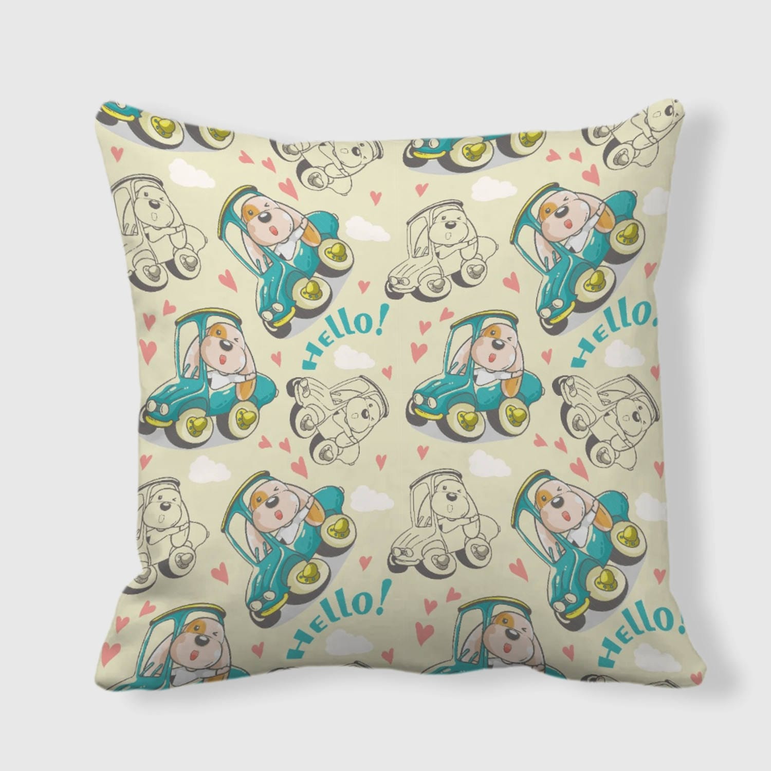 Cute Puppy Car Throw Pillow for Pet Lovers Valentine Decor