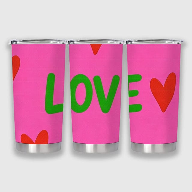 Love Heart Print Insulated Tumbler for Her Valentine's Day Gift