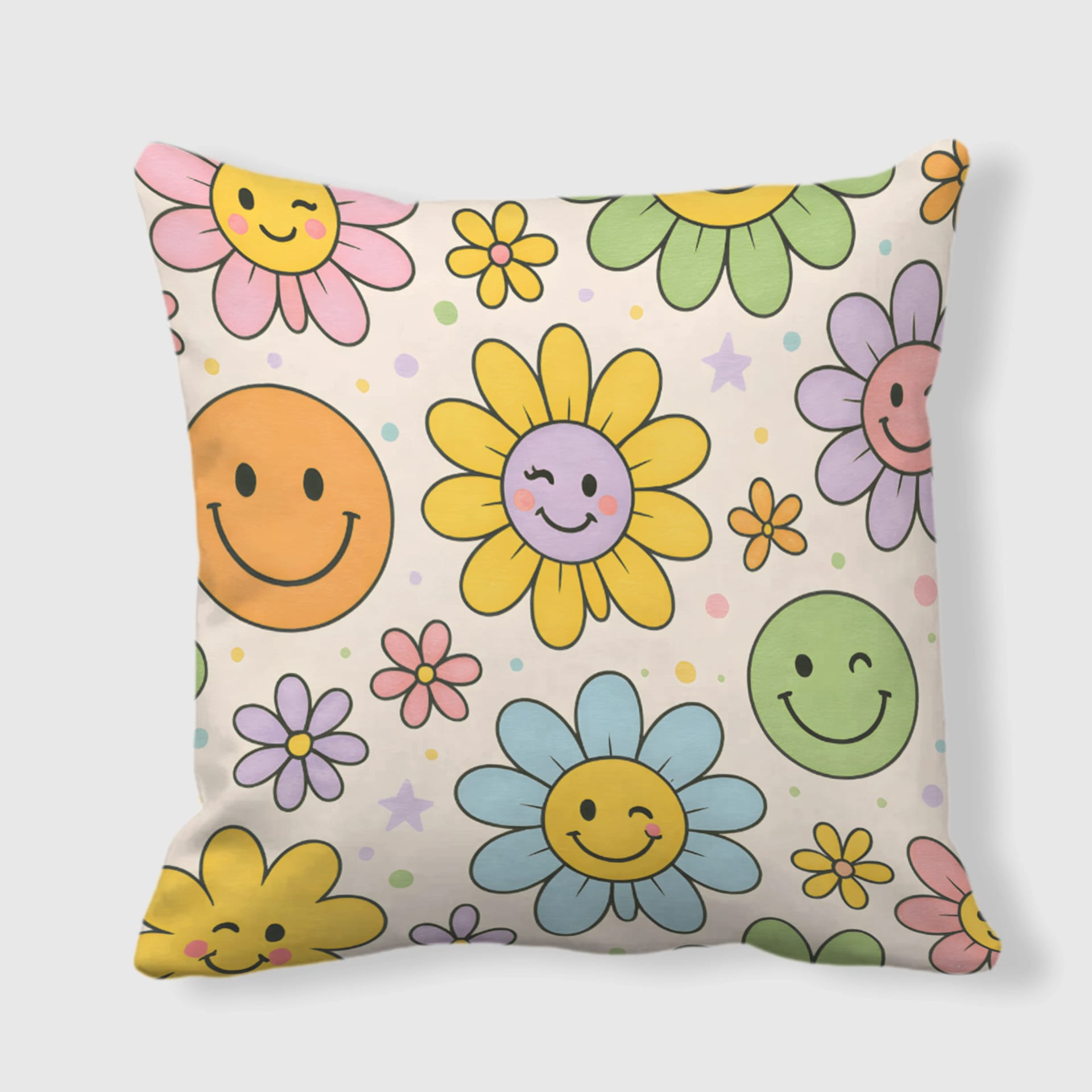 Retro Smiley Daisy Throw Pillow for Home & Gifting