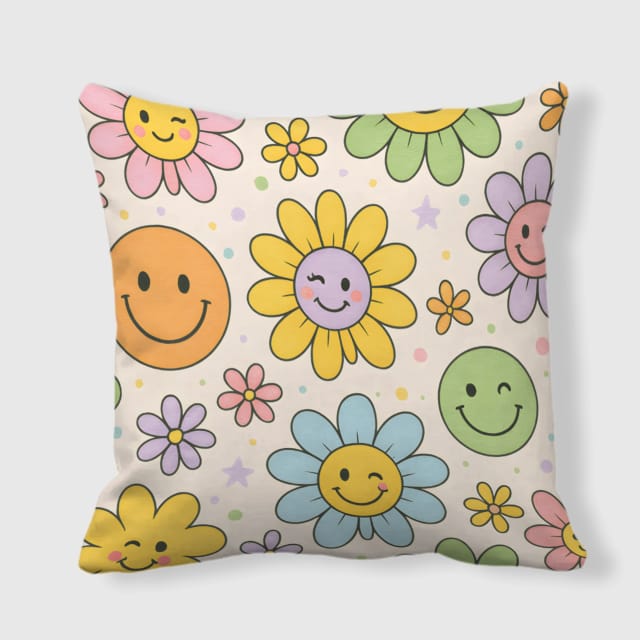 Retro Smiley Daisy Throw Pillow for Home & Gifting