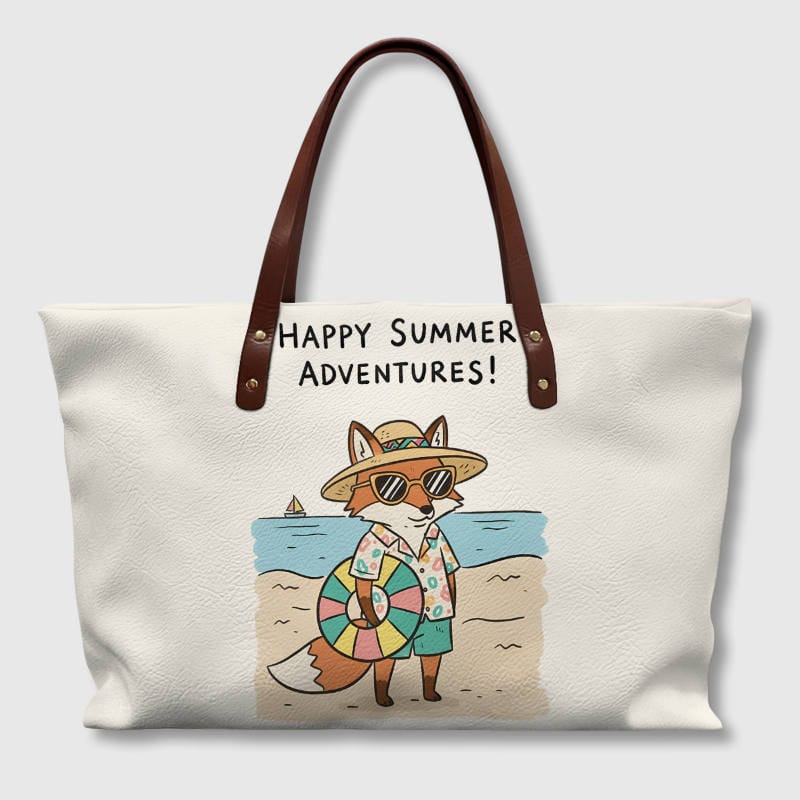 Cute Beach Fox Tote Bag for Fox Lovers Summer Travel