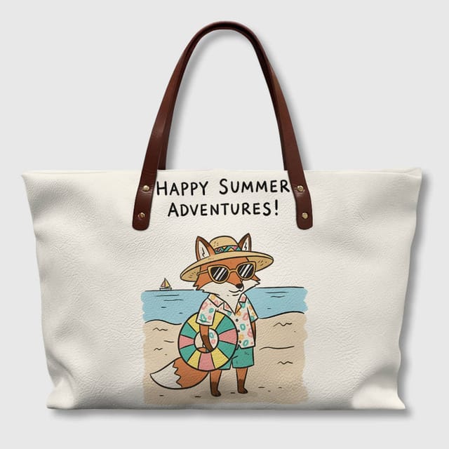 Cute Beach Fox Tote Bag for Fox Lovers Summer Travel