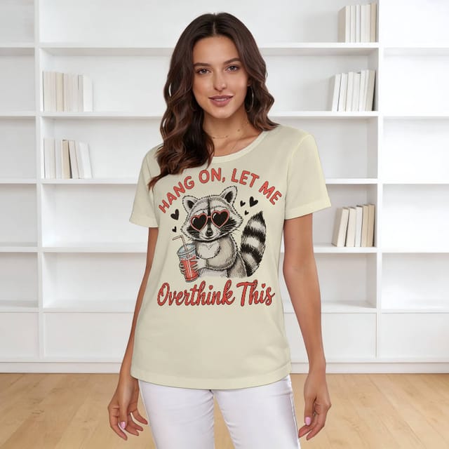 Funny Raccoon Overthink Quote Tee for Women Valentine's Day
