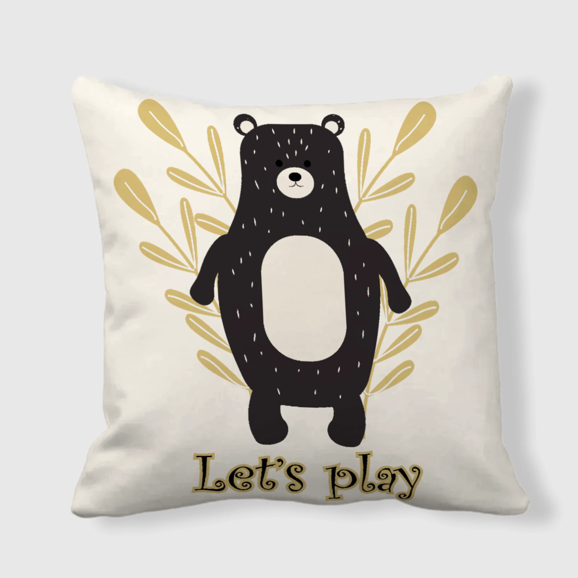 Black Bear Let's Play Throw Pillow for Kids Home Decor Gifts