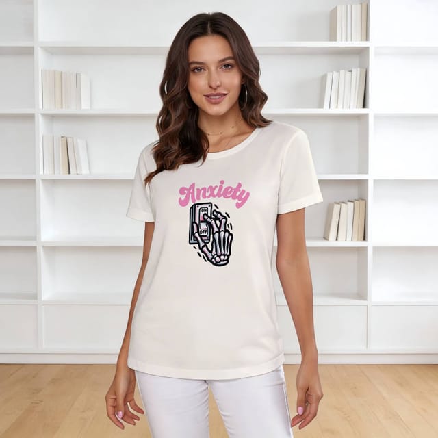 Funny Anxiety Skeleton Graphic T-Shirt for Women Daily Wear