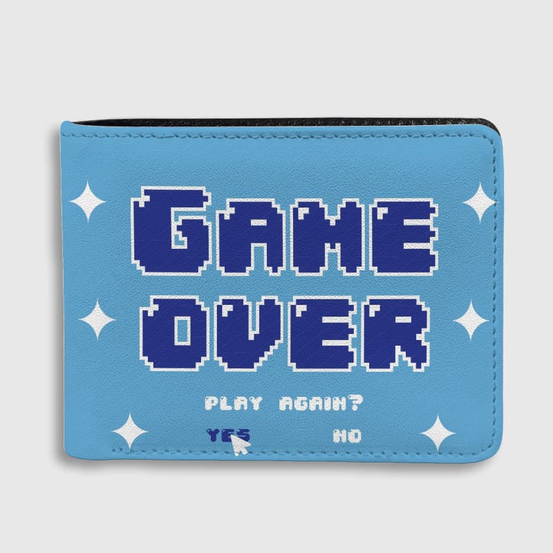 Retro Game Over Pixel Bifold Wallet for Gamers, Ideal Birthday and Holiday Gift for Guys