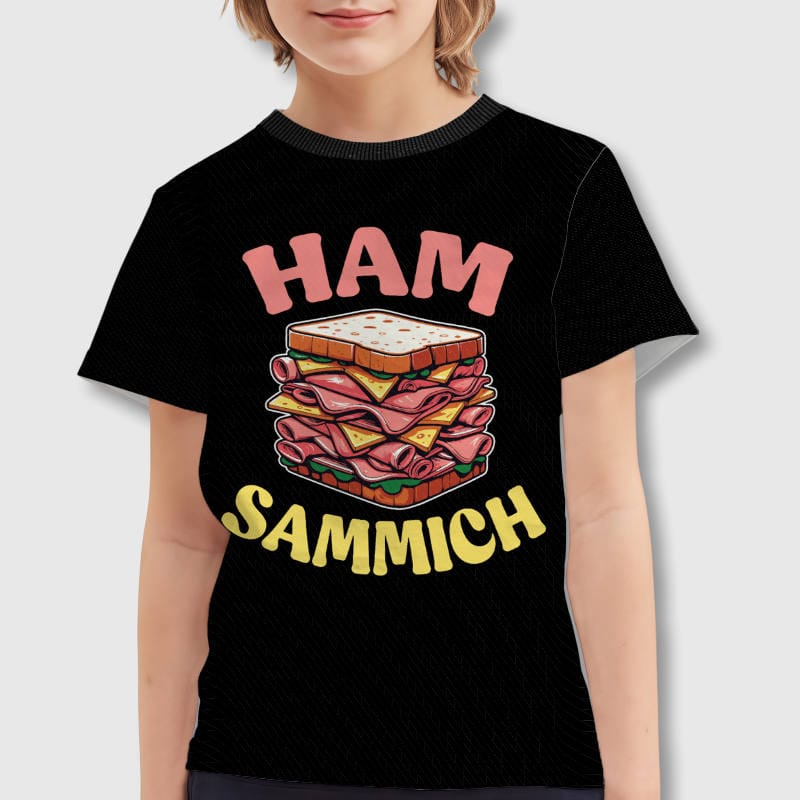 Funny Ham Sammich Kids Short Sleeve T-Shirt for Boys Girls Daily Wear