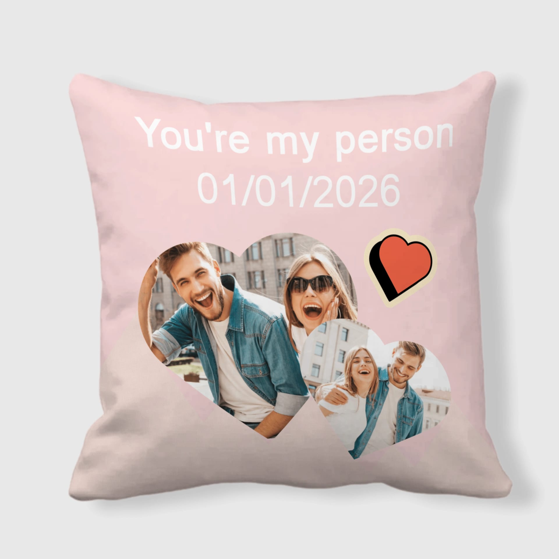 Custom Couple Photo Heart Throw Pillow for Valentine's Gift