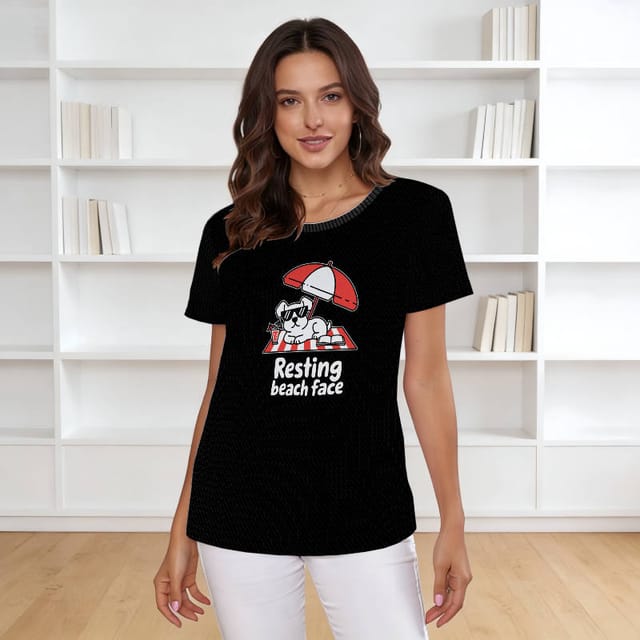 Black Beach Dog Crewneck Tee for Pet Lovers Summer Wear