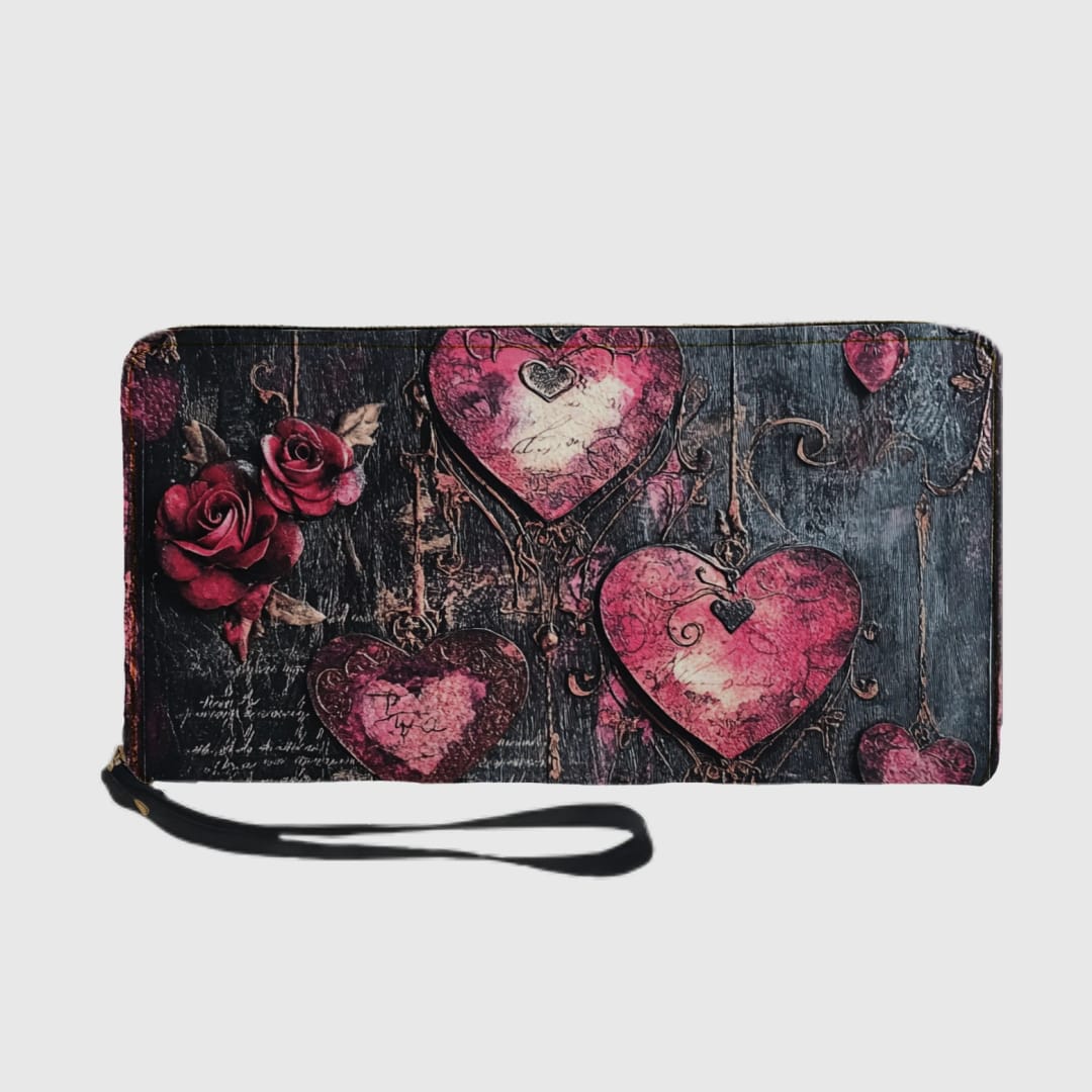 Personalized Zip Wallet with Wrist Strap PU Leather Long Wallet - 1