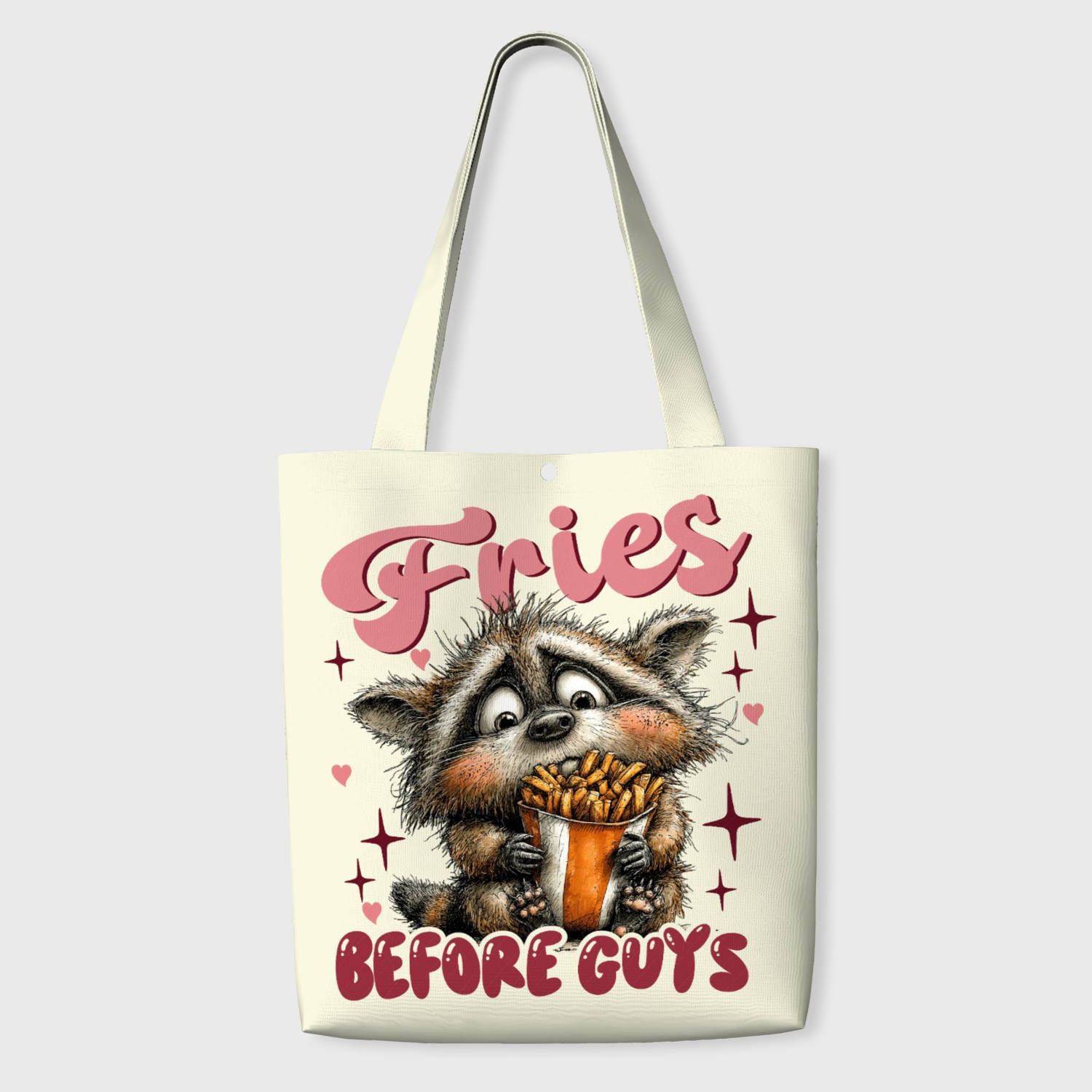 Funny Raccoon Fries Quote Tote Bag for Valentine's Day Gifts
