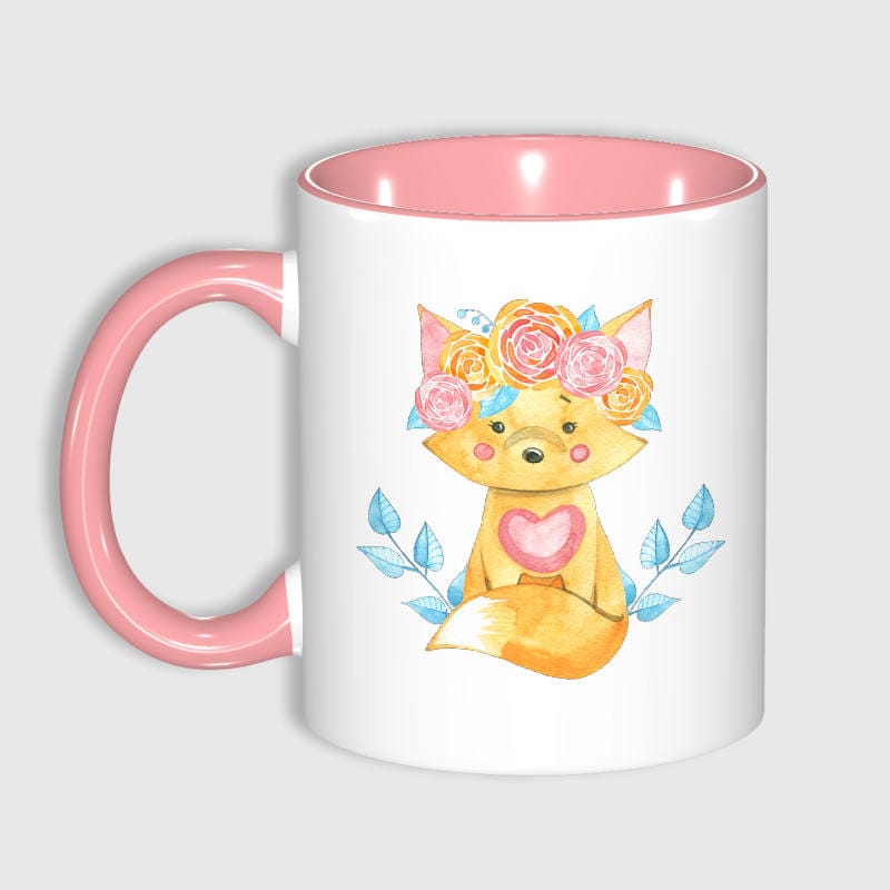 Floral Fox Pink Ceramic Mug for Fox Lovers Birthday Gift