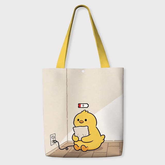 Cute Low Battery Chick Canvas Tote Bag for Students Daily Use
