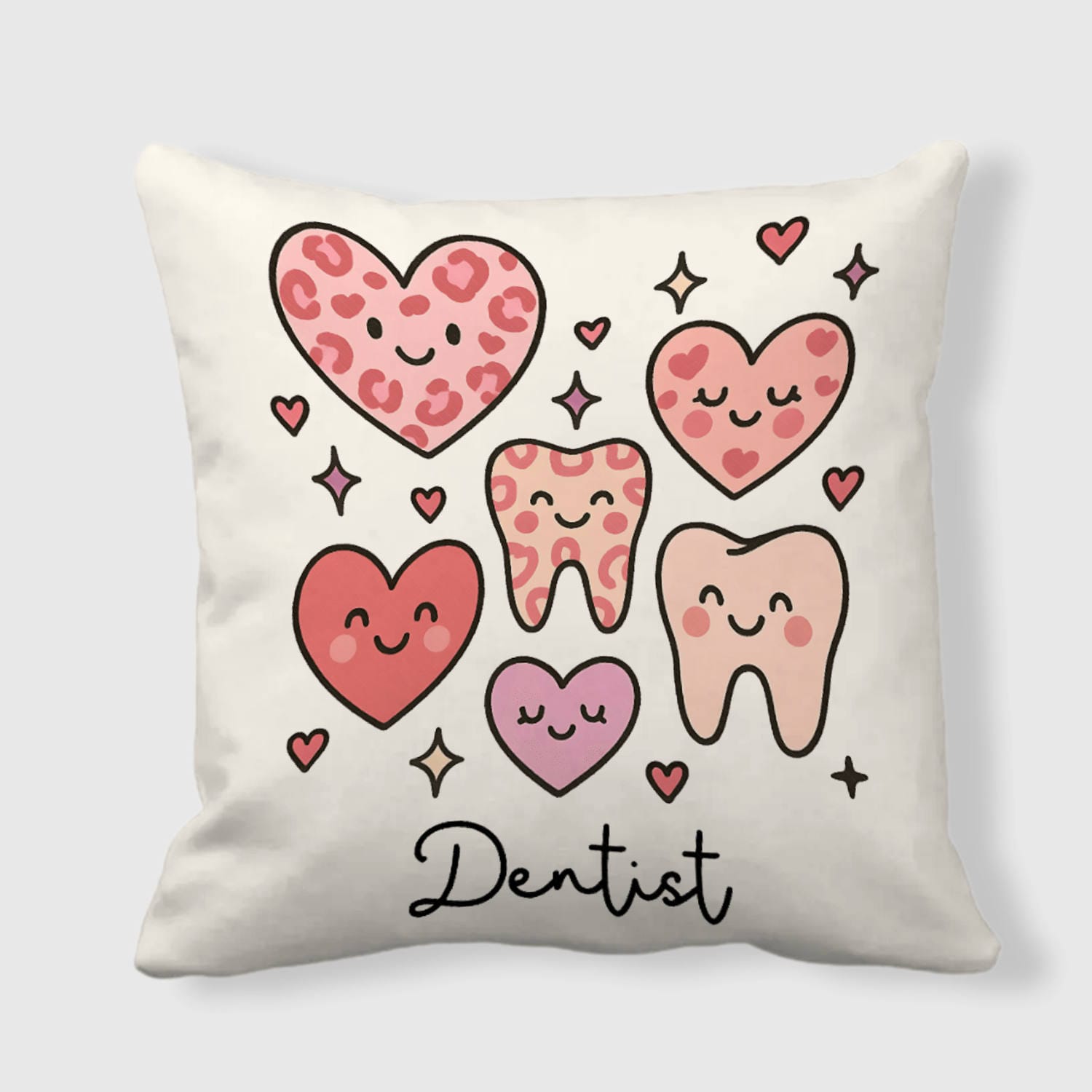 Cute Cartoon Teeth Hearts Throw Pillow for Dentist Valentine Gift