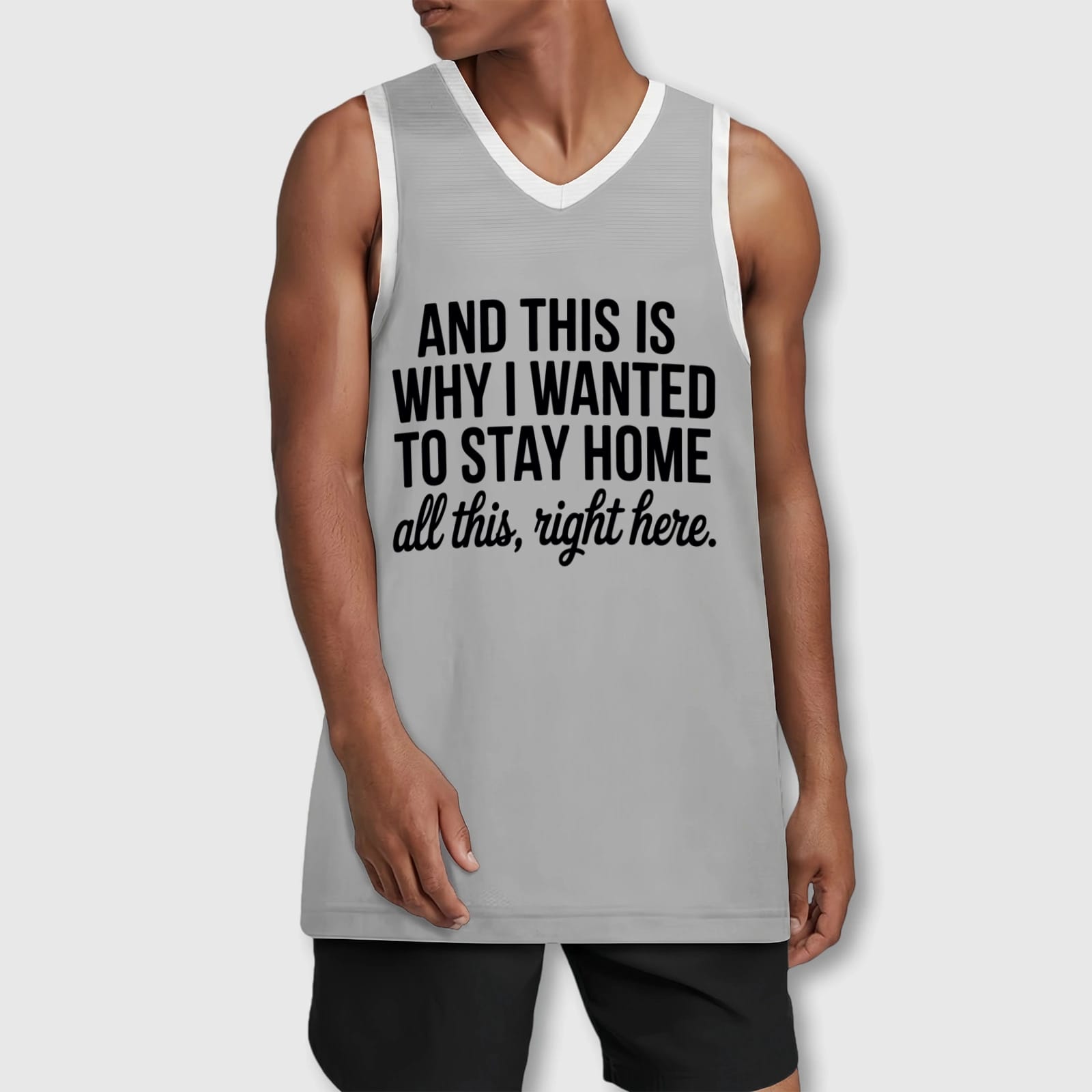 Funny Stay Home Quote Basketball Jersey for Men Casual Gift