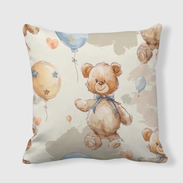 Watercolor Teddy Bear Throw Pillow for Nursery & Birthday Gifts
