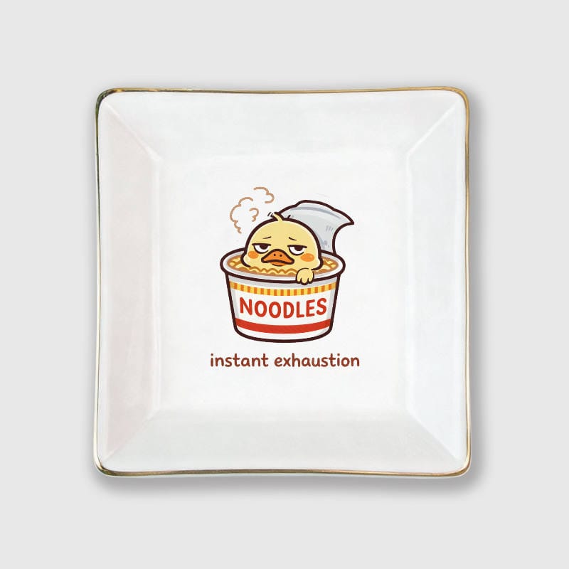 Funny Tired Duck Square Ceramic Jewelry Tray for Friend Gift