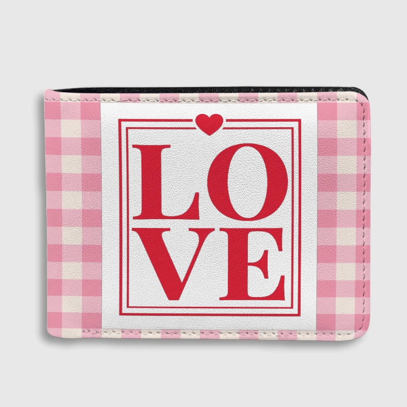 Pink Gingham LOVE Print Bifold Wallet for Her Valentine's & Anniversary Gift