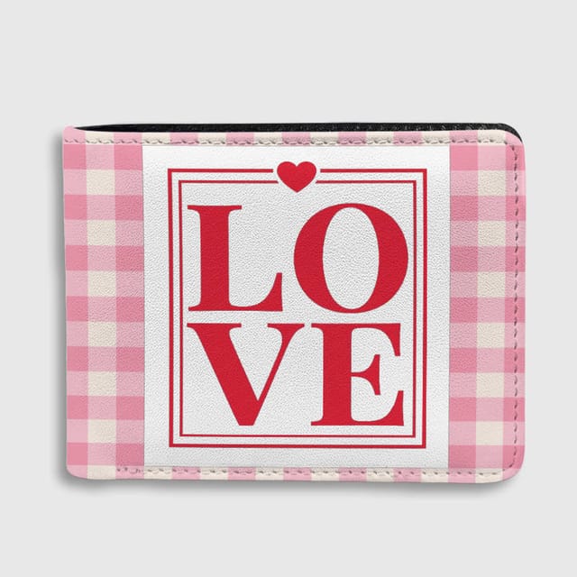 Pink Gingham LOVE Print Bifold Wallet for Her Valentine's & Anniversary Gift