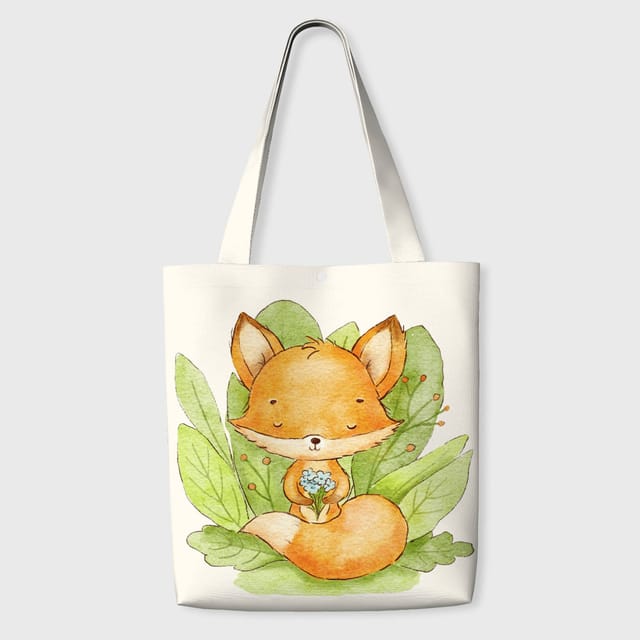 Cute Watercolor Fox Tote Bag For Pet Lovers Daily Use