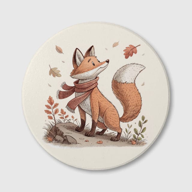 Cute Fall Fox Ceramic Coaster for Fox Lover Gift Home Use
