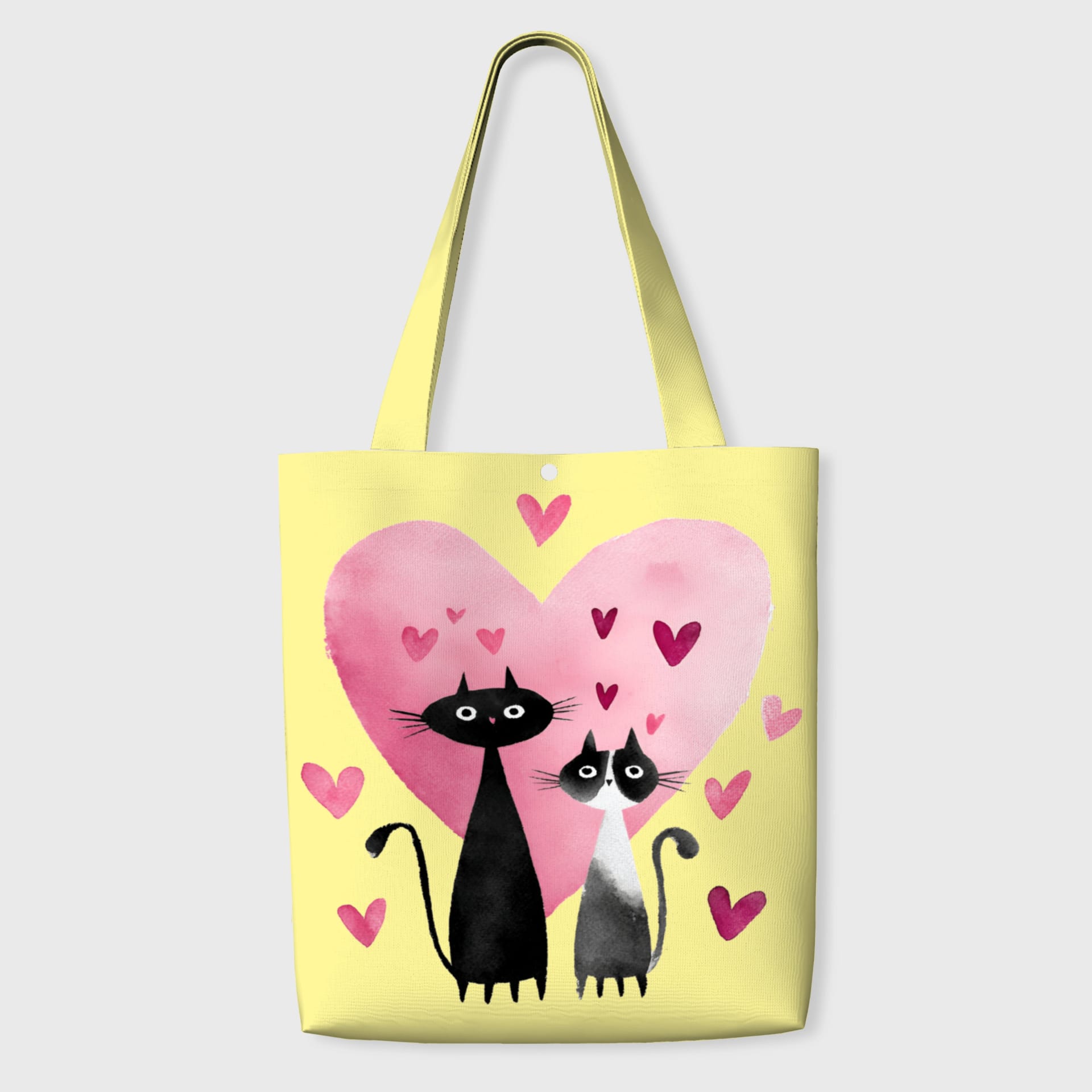 Black Cat Love Heart Tote Bag for Cat Lovers Valentine Gift