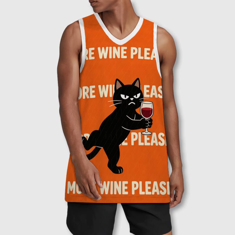 Funny Black Cat Wine Basketball Jersey for Cat Lovers Gift