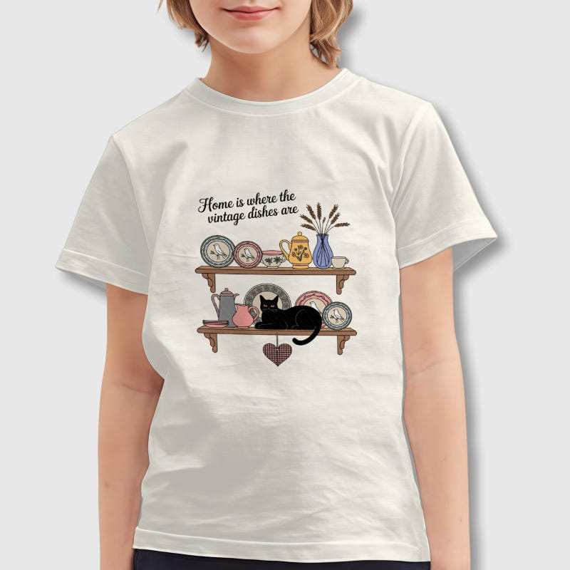 Black Cat Vintage Shelf Kids T-Shirt for Cat Lovers Gift