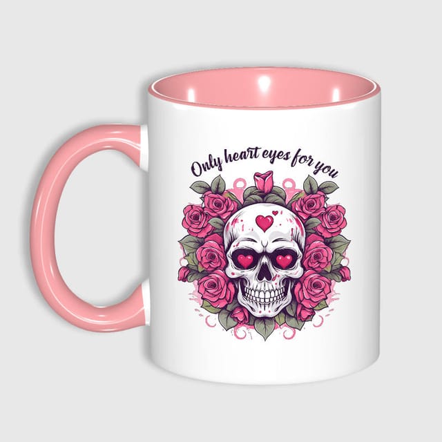 Pink Skull Floral 11oz Mug for Couple Valentine's Day Gift