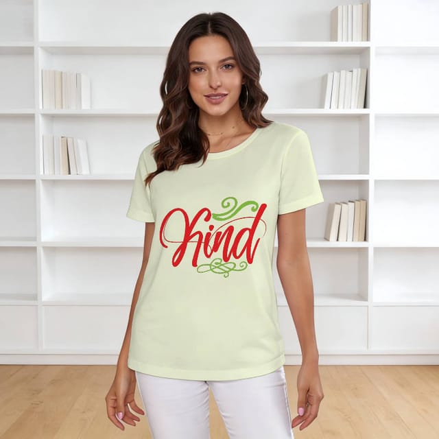 Kind Script Print Short Sleeve T-Shirt for Women Daily Wear