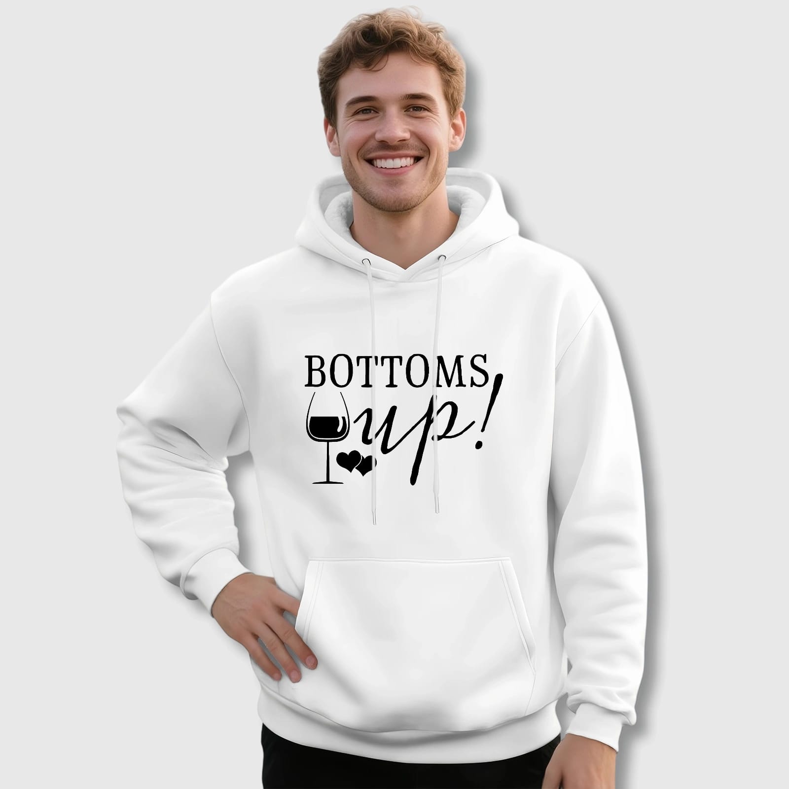 Bottoms Up Wine Quote Hoodie for Wine Lovers Gift