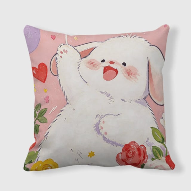 Cute Floral Bunny Throw Pillow for Pet Lovers Gift
