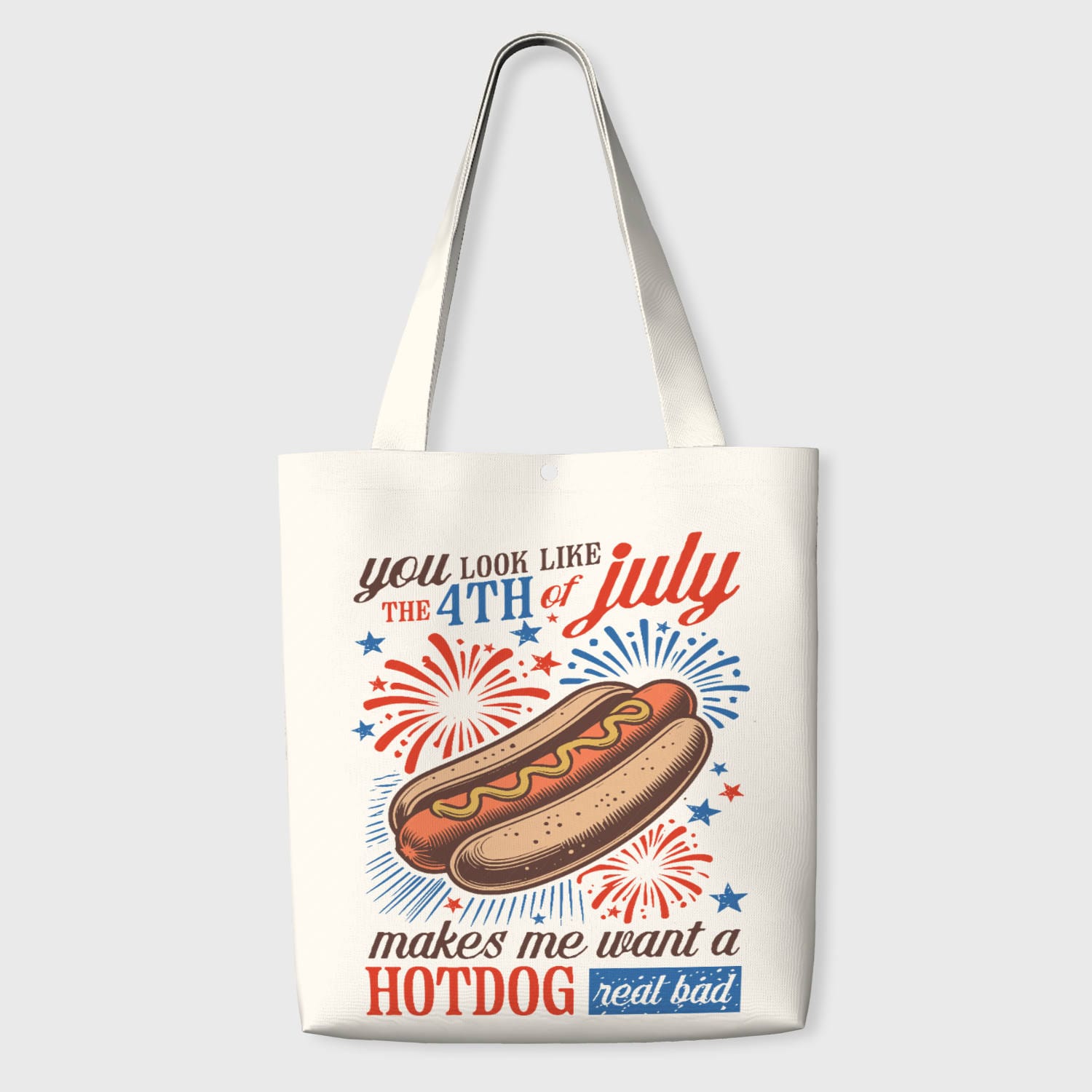 Funny 4th of July Hotdog Tote Bag for Patriotic Summer Use