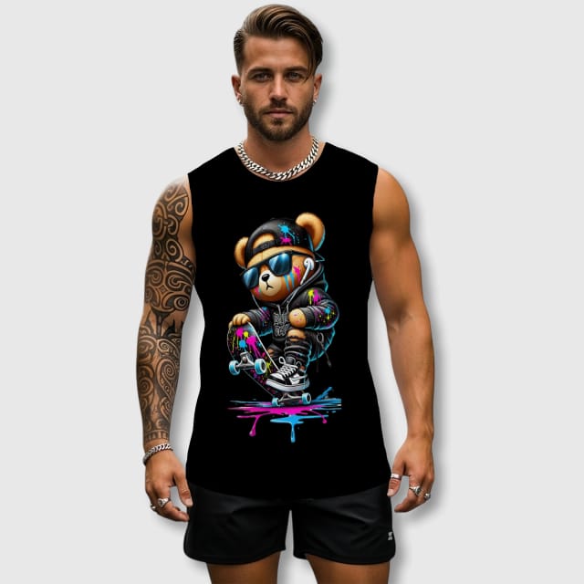 Skate Teddy Bear Sleeveless Tank Top for Men Gym Summer