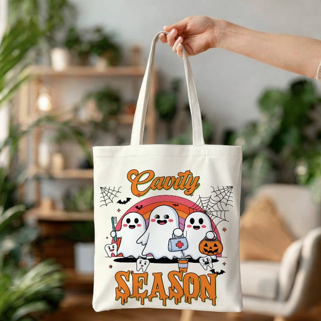 Cavity Season Ghost Tote Bag for Dentists Halloween Gift