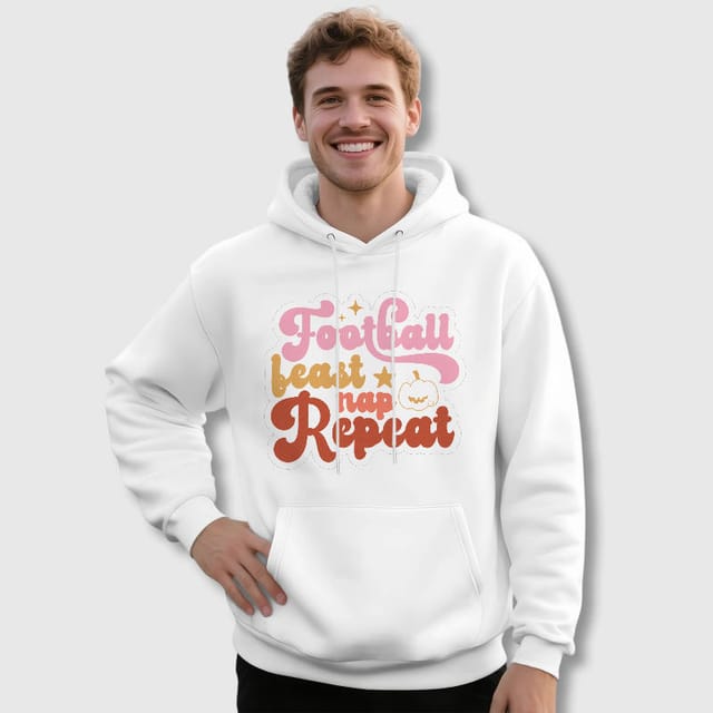 Retro Football Feast Nap Repeat Hoodie for Men Thanksgiving Gift