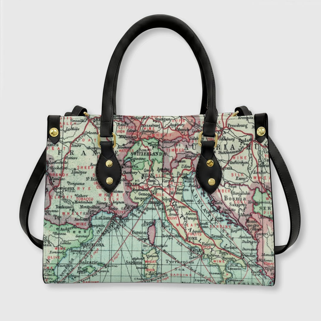Cartography of Italy and Central Europe Leather Tote Bag - 1