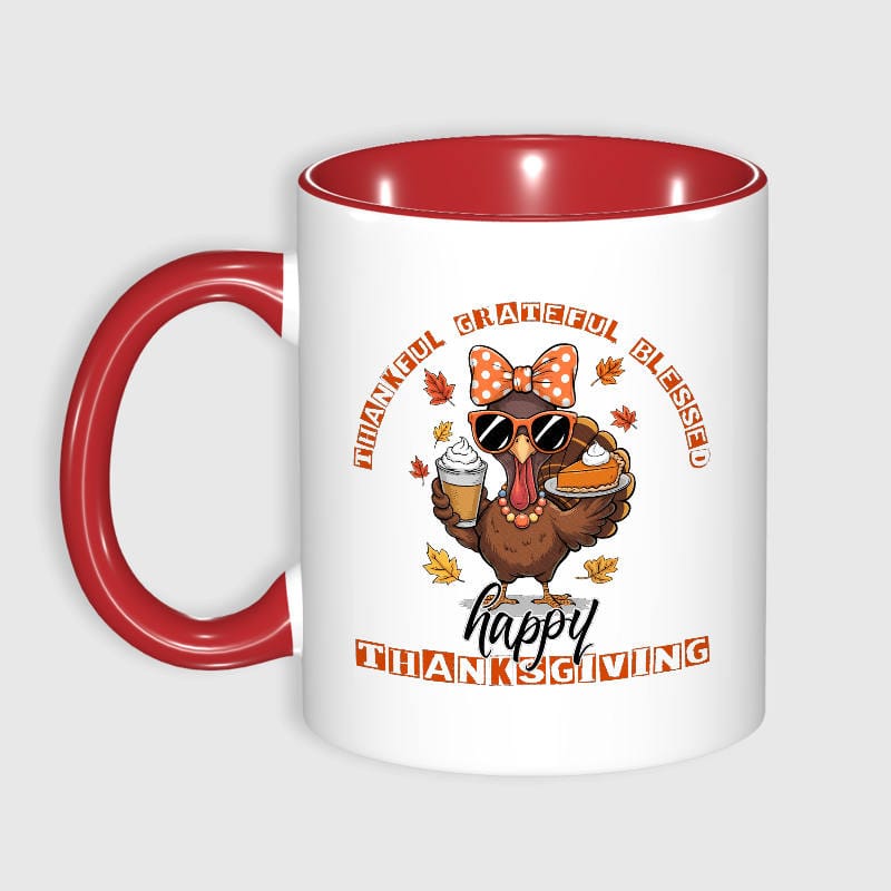 Funny Turkey 11oz Red Accent Mug for Thanksgiving Gift